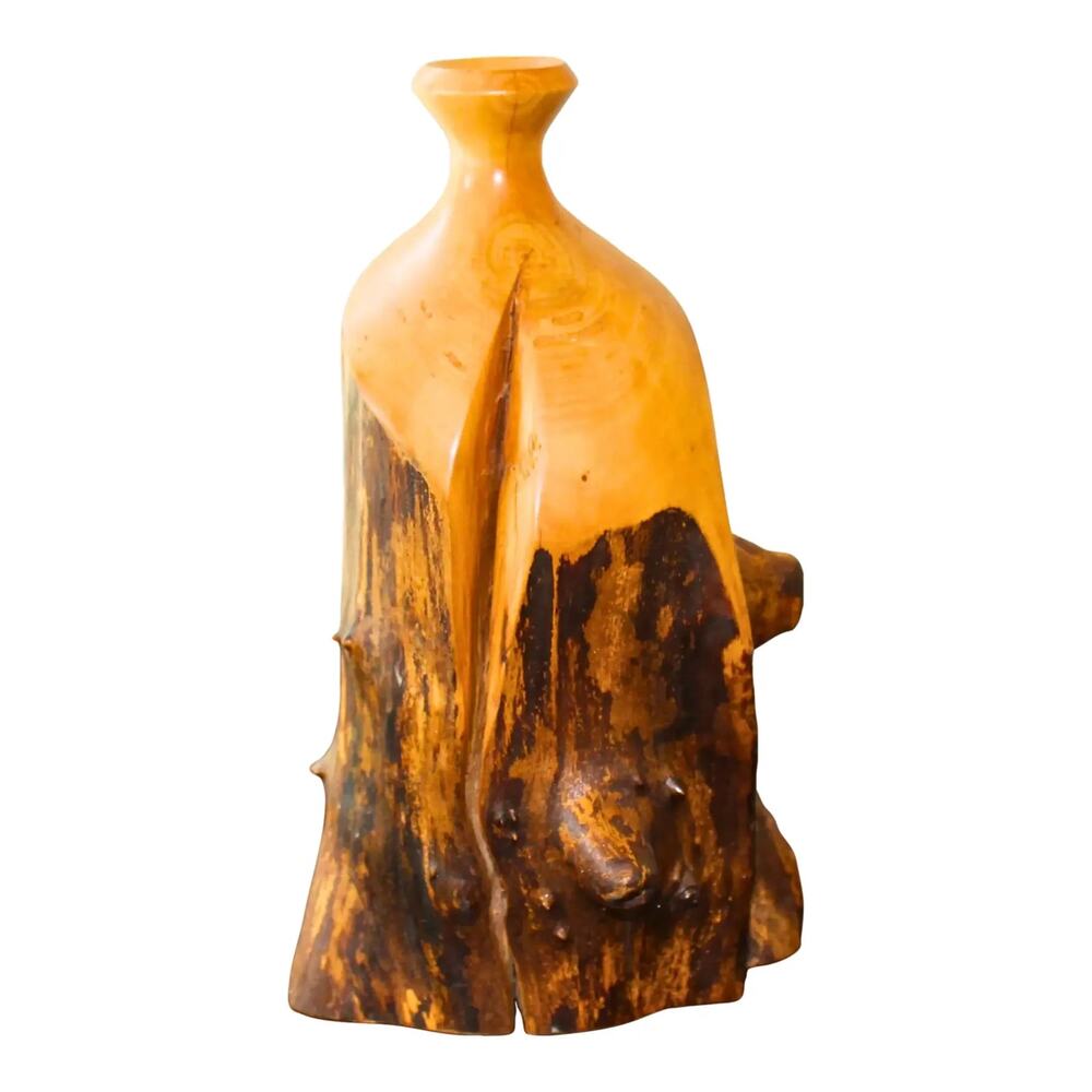 Vintage Maple Live Edge Bud Vase Brutalist Signed Dated Numbered by Artist Cabin
